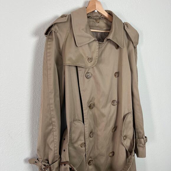 Hill and Archer for Men Vintage Size 42R Double Breasted Long Trench Coat Khaki - Picture 2 of 15